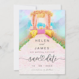 Romantiskt akvarell blomsterbåge Spara datum  Datumet