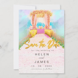 Romantiskt akvarell blomsterbåge Spara datum  Datumet