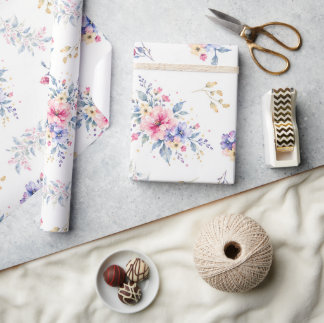 Romantiskt akvarell blomsterinpackningspapper presentpapper
