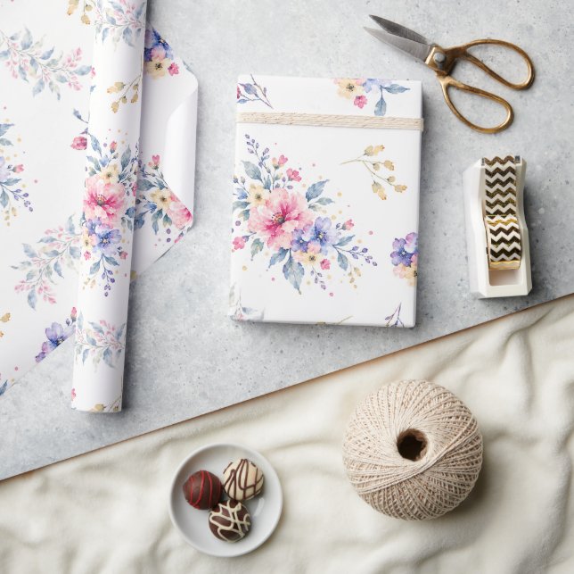 Romantiskt akvarell blomsterinpackningspapper presentpapper (Hantverk)
