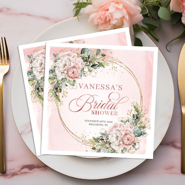 Romantiskt akvarell Ljust rosa Eukalyptus Bröllop  Pappersservett (Romantic Watercolor Light Pink Eucalyptus Bridal Shower Napkins)