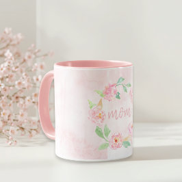 Romantiskt akvarell rosa blommigt morsdag present mugg