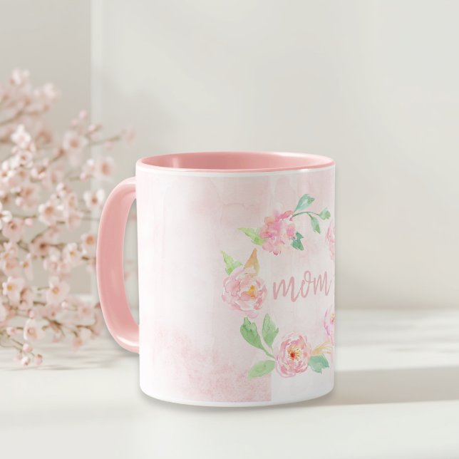 Romantiskt akvarell rosa blommigt morsdag present mugg (Skapare uppladdad)