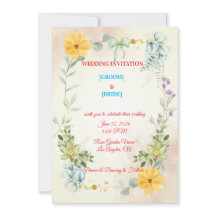 Romantiskt akvarell rosa och gula blommor bröllop
