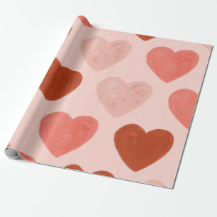 Romantiskt akvarell rött och rosa hjärta presentpapper