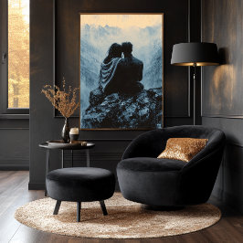 Romantiskt bergsvy i Monokrom Stil Poster