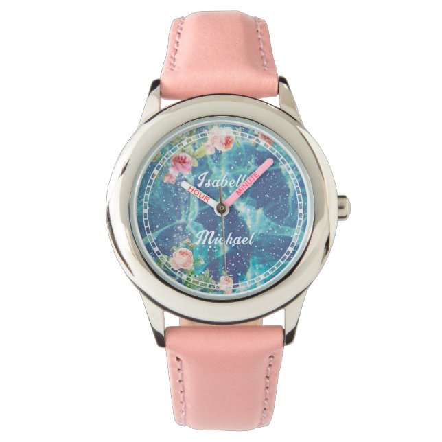 Romantiskt blått anpassat par namn armbandsur (Framsida)