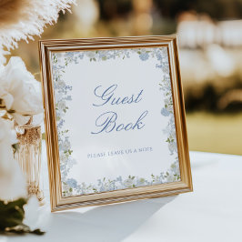 Romantiskt blått Blommigt Bröllop Guest Bok-tecken Poster