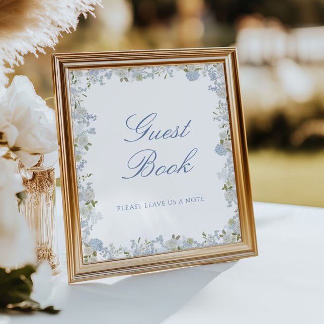 Romantiskt blått Blommigt Bröllop Guest Bok-tecken Poster (Skapare uppladdad)