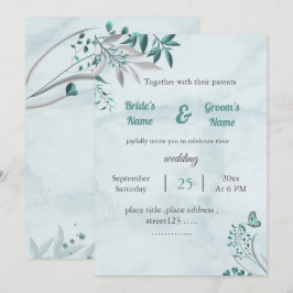 Romantiskt blått butterfly lövs blommigt bröllop-k inbjudningar