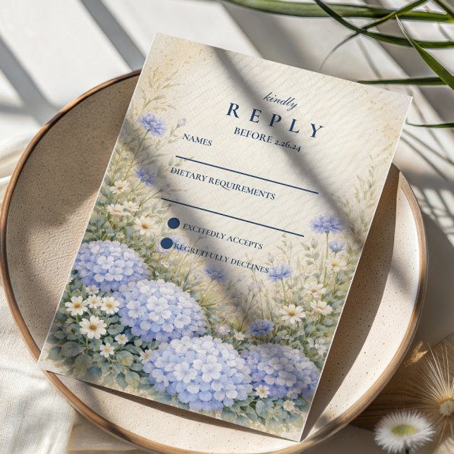 Romantiskt Blått Hortensia Bröllop OSA Kort (Skapare uppladdad)