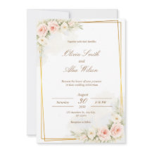 Romantiskt blommigt bröllopsinbjudan Dammtrosa Peo