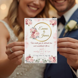 Romantiskt blommigt bröllopsinbjudan | Rosor i ros Inbjudningar
