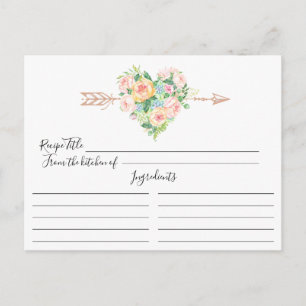 Romantiskt Blommigt Heart Recipe-kort Vykort
