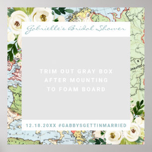 Romantiskt blommigt kart-resa-tema fotobås rekvisi poster