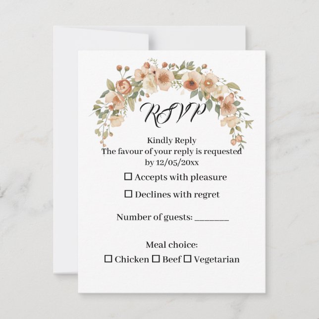 Romantiskt Blommigt Valvbåge Bröllop RSVP-kort OSA Kort (Framsida)