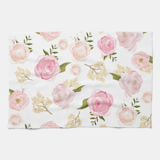 Romantiskt Blommönster för  vattenfärger,  Peonies Kökshandduk (Horisontell)