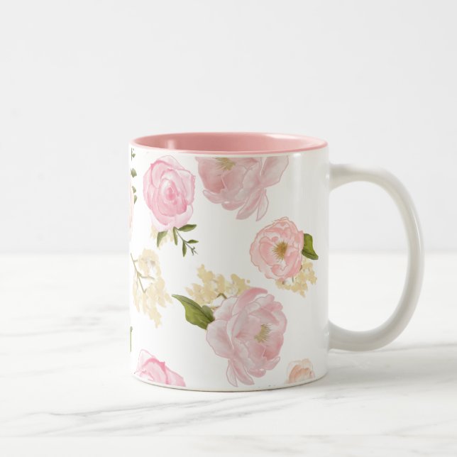 Romantiskt Blommönster för  vattenfärger,  Peonies Två-Tonad Mugg (Höger)