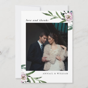 Romantiskt blomsterbröllop tack fotokort kort