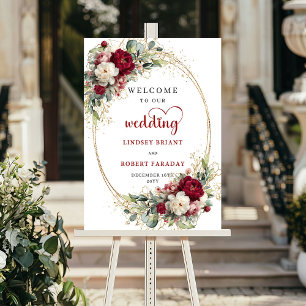 Romantiskt blomsterbröllop välkomstaffisch med nam poster