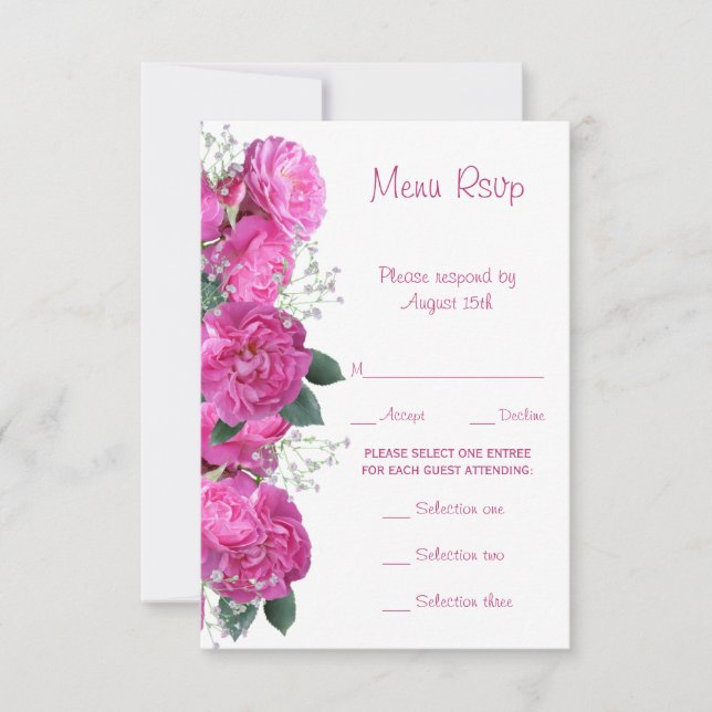 Romantiskt blomsterbukett bröllopsmeny RSVP OSA Kort (Framsida)