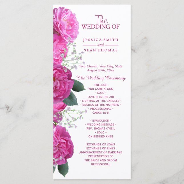 Romantiskt blomsterbukettbröllopsprogram program (Framsida)