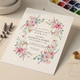 Romantiskt blomsterlykta-engagemangsinbjudan inbjudningar
