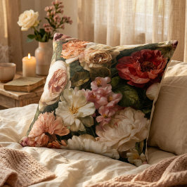Romantiskt blomstermönster i akvarell av peonyroso kudde