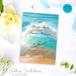 Romantiskt Blue Ocean Vågar Tropical Beach Wedding Inbjudningar
