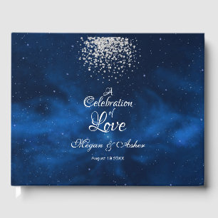 Romantiskt Blue Universe med Silver Confetti Gästböcker