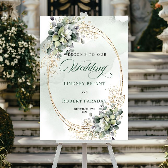 Romantiskt Bohemisk Bröllops Välkomstskylt Guld Poster (Romantic Bohemian Wedding Welcome Sign Gold)