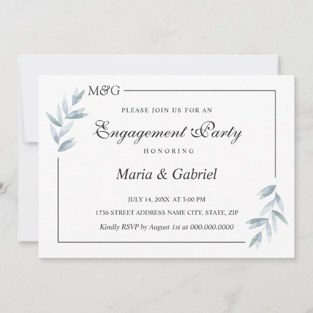 Romantiskt botaniskt Ram. Elegantens Förlovning Inbjudningar (Framsida)