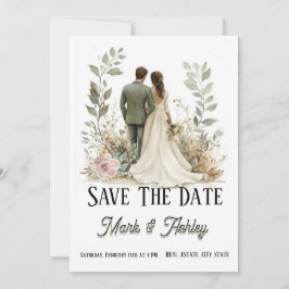 Romantiskt botaniskt Save The Date | Brud & Brudgu Spara Datumet