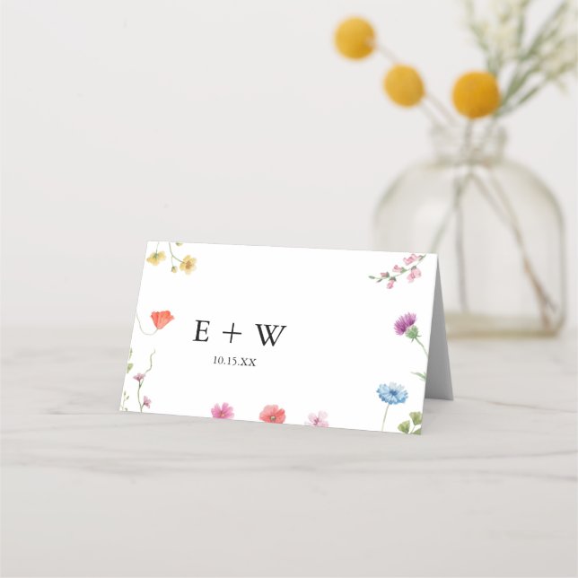 Romantiskt bovin Wildblomma Bröllop-platskort Placeringskort (Baksida)
