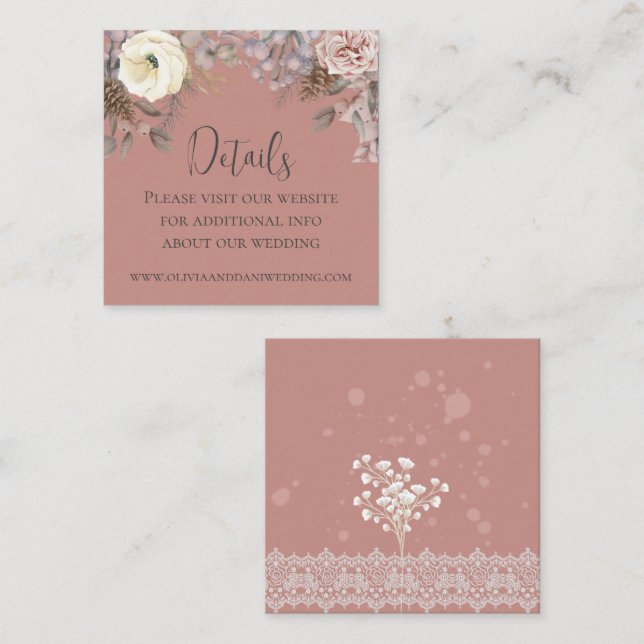 Romantiskt  Bröllop-detaljkopplingskort Tilläggskort (Fram/baksida)