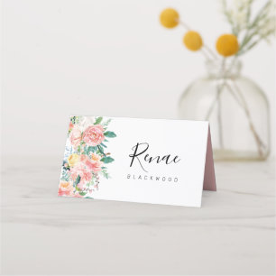 Romantiskt bröllop eskort med blommigt, blommigt placeringskort