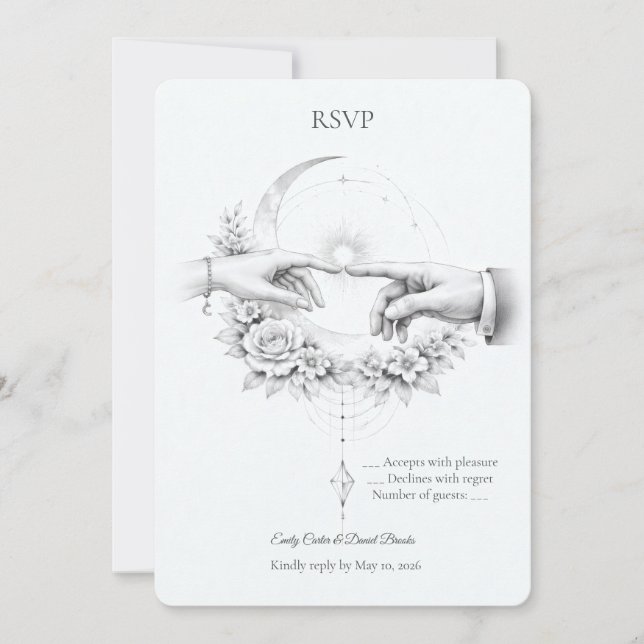 Romantiskt bröllop händer Minimalistisk design RSV Inbjudningar (Framsida)