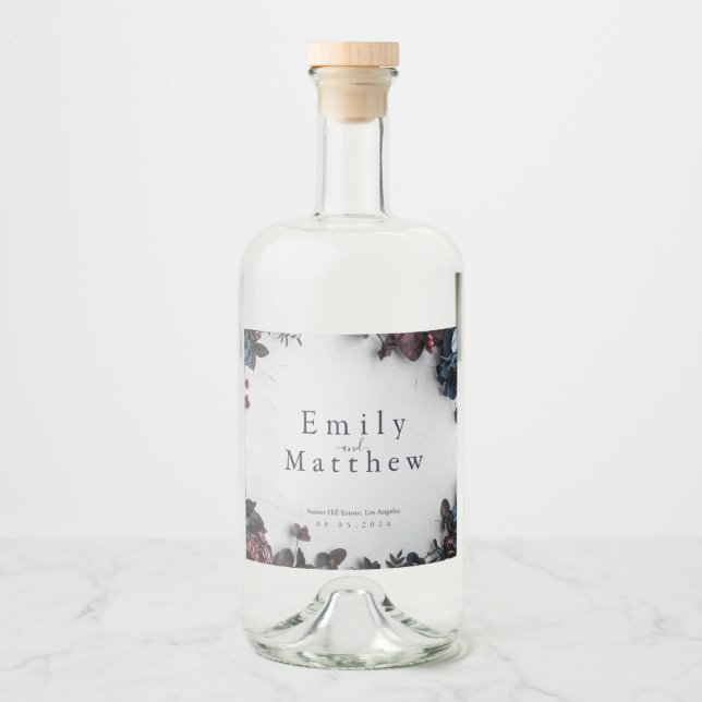 Romantiskt bröllop i djup skog spritflaskor etikett (Framsida)