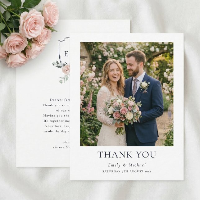 Romantiskt Bröllop med Rosa Rosor Tack Kort (Skapare uppladdad)