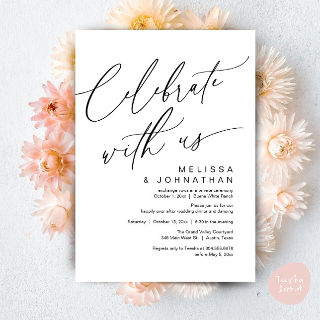 Romantiskt bröllopsmiddagsparty, Fira med oss Inbjudningar (Romantic Wedding Dinner Party, Celebrate with us Lunch Brunch Modern Invites Card  PDF White Black)