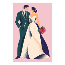 Romantiskt brud & brudgum illustration affisch
