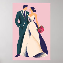 Romantiskt brud & brudgum illustration affisch