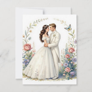 Romantiskt brudpar blomster elegant brudgumme brud OSA kort