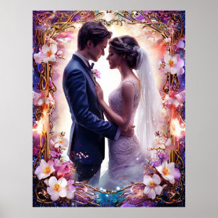 Romantiskt brudpar i elegant ram poster