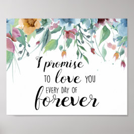 romantiskt citattecken, vattenfärgblommor blått br poster