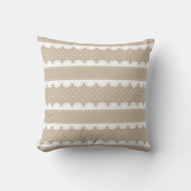 Romantiskt Cream och White Polka Dot Snöre Mönster Kudde (Framsida)