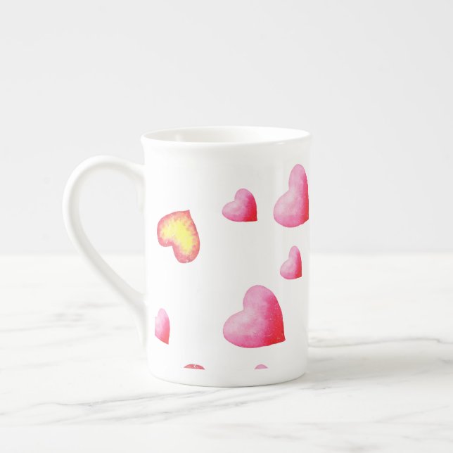 Romantiskt Cute Red Heart Benporslin Mugg (Vänster)