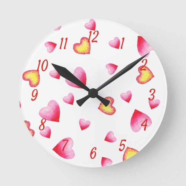 Romantiskt Cute Red Heart Rund Klocka (Framsida)