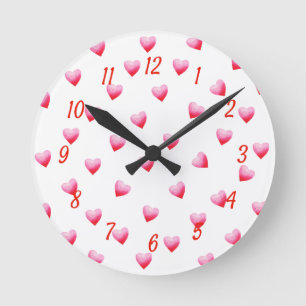 Romantiskt Cute Red Heart Rund Klocka