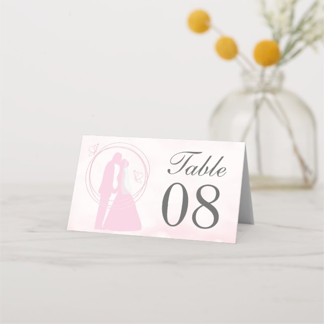Romantiskt Dreamy Rosa Bröllop par Place Card Placeringskort (Framsida)